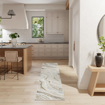 Glitz GLZ22 Modern Abstract Ripple Distressed Metallic Shimmer Hi-Low Textured Soft-Touch Polyester Low Profile Short-Pile Grey/Gold Runner-Nourison-Rug Love - The Most Loved Rug Store